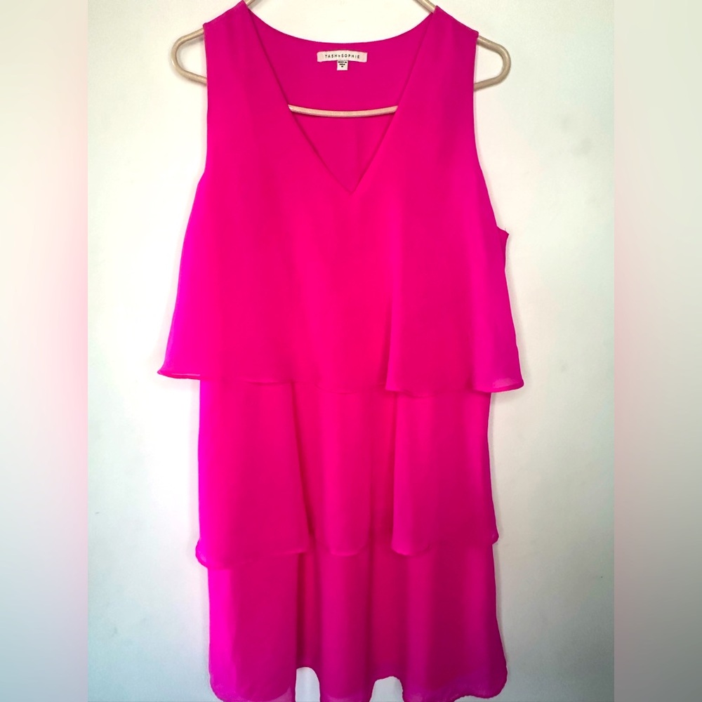 Tash + Sophie Hot Pink Cocktail Cascading Tiered Dress